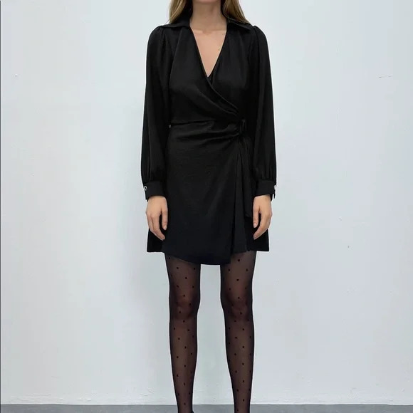 chinese dress ladies Niella Long Sleeve Wrap Mini Dress - Black Black / Xs main image 0